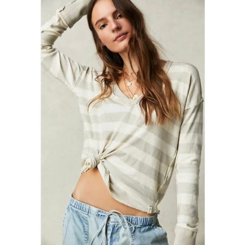 Free People striped grey‎ Sail Away Long Sleeve Tee thermal